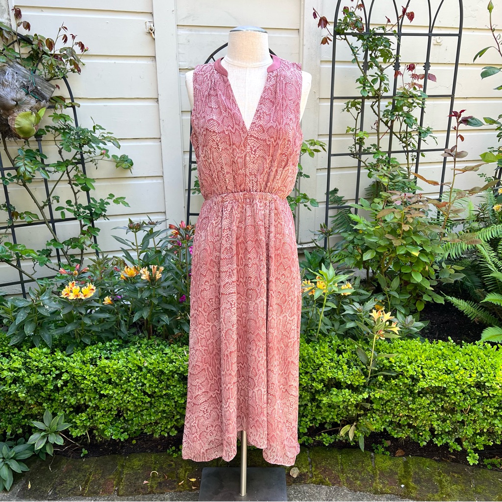 Joie Hilarie Sleeveless Snake-Print Silk Midi Dress Pink Sz Xs